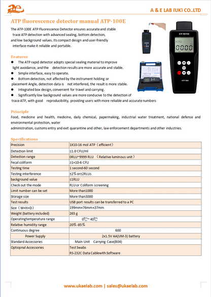 ATP-100E ATP Fluorescence Detector – Ultra-Sensitive ATP Monitoring